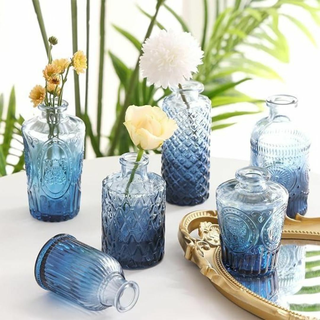 花瓶14個セット 青の花瓶 ブルーの花瓶 ヴィンテージクリア 花瓶14個セット 青の花瓶 ブルーの花瓶 ヴィンテージクリア