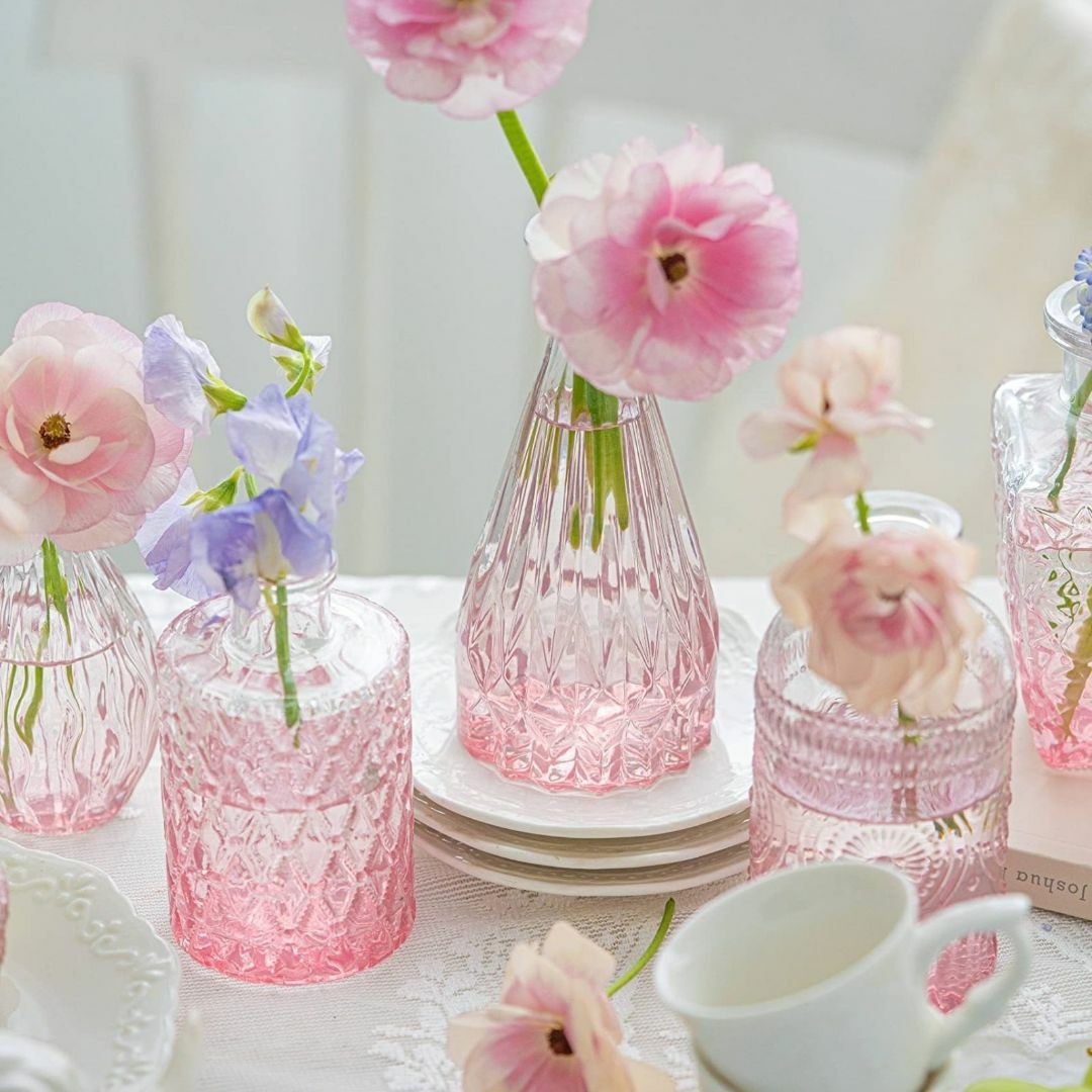 花瓶個10個セット ピンクの花瓶 ヴィンテージクリアガラスの花瓶 花瓶個10個セット ピンクの花瓶 ヴィンテージクリアガラスの花瓶