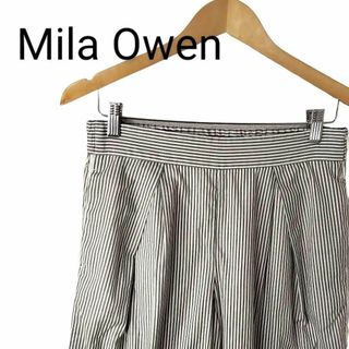 Mila Owen - 【ミラオーウェン】ストライプ　ワイドパンツ　コットン混　白　1　M　綺麗め