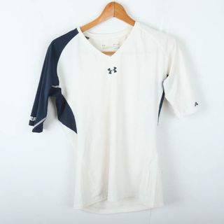 アンダーアーマー 半袖Tシャツ ヒートギア ロゴT Vネック スポーツウエア メンズ SMサイズ ホワイト×ネイビー UNDER ARMOUR(Tシャツ/カットソー(半袖/袖なし))