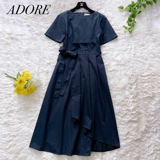 アドーア(ADORE)の極美品✨完売品　アドーア　テクノベンタイルワンピース　ネイビー　36 S(ロングワンピース/マキシワンピース)