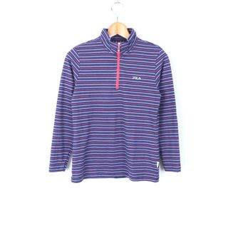 フィラ(FILA)のフィラ 長袖Tシャツ ハイネック ハーフジップ ボーダー柄 スポーツウエア レディース Mサイズ 青×紺×赤 FILA(Tシャツ(長袖/七分))