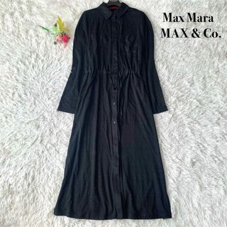 マックスマーラ(Max Mara)の【美品】マックスアンドコー ロング丈 リネン混 ノースリーブインナー付 黒 L(ロングワンピース/マキシワンピース)