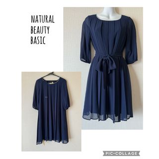 NATURAL BEAUTY BASIC - natural beauty basic ネイビー　プリーツワンピース