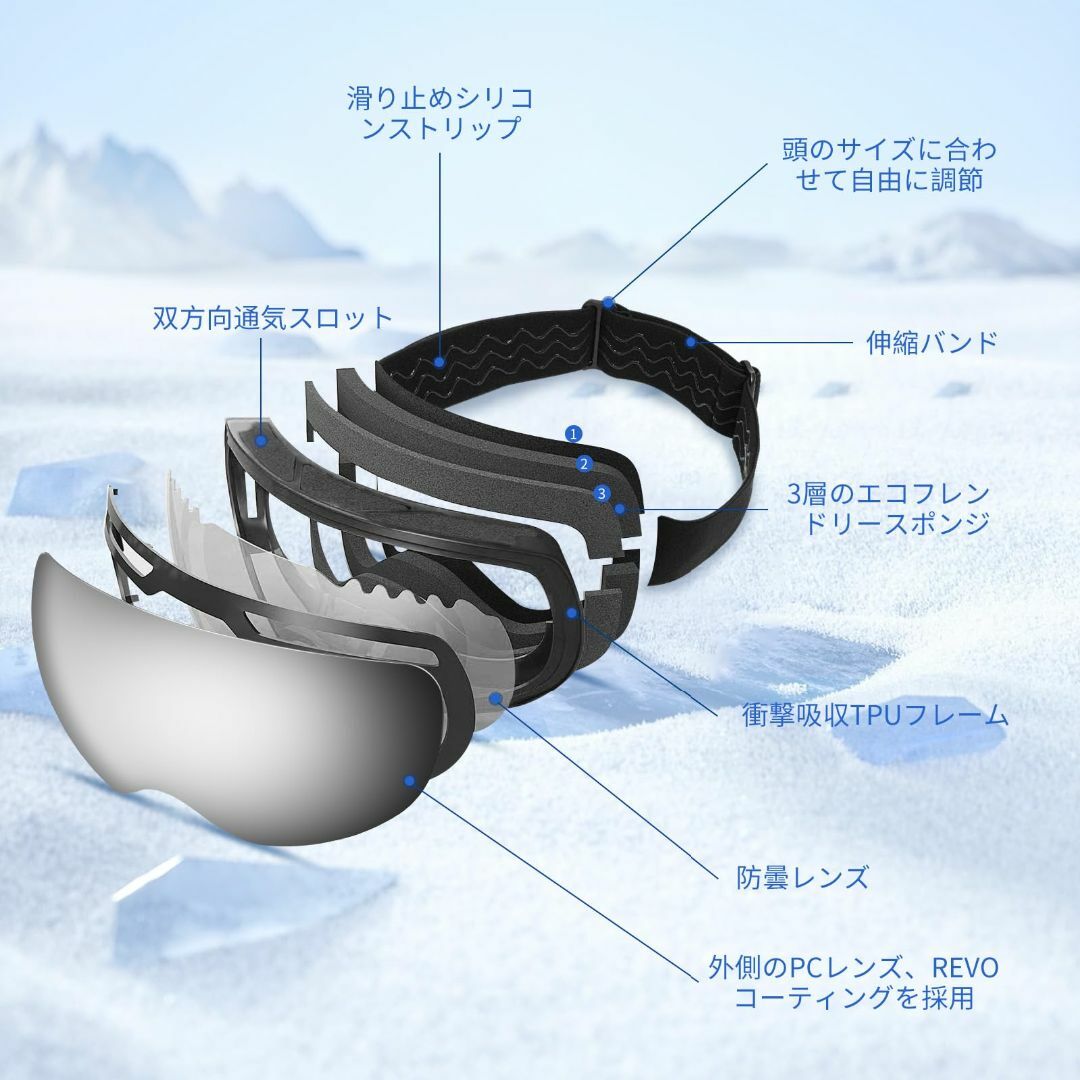 MILPROX スキーゴーグル 2層レンズ REVOミラー UV400100%紫 スポーツ/アウトドアのスノーボード(アクセサリー)の商品写真