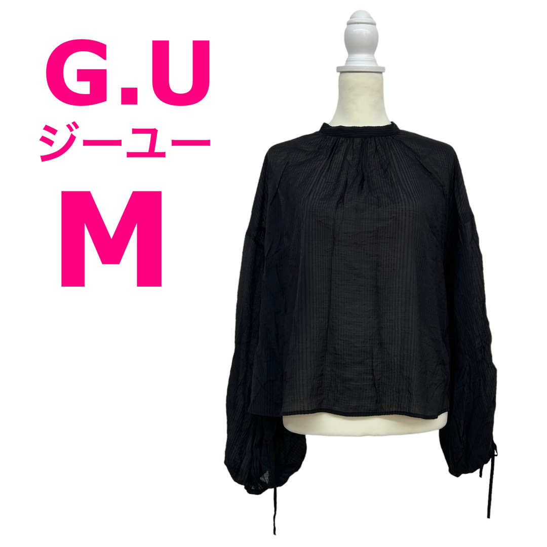 GU(ジーユー)の【美品】G.U ジーユー☆プルオーバー☆シアーブラウス☆ブラック☆袖絞りリボン レディースのトップス(シャツ/ブラウス(長袖/七分))の商品写真