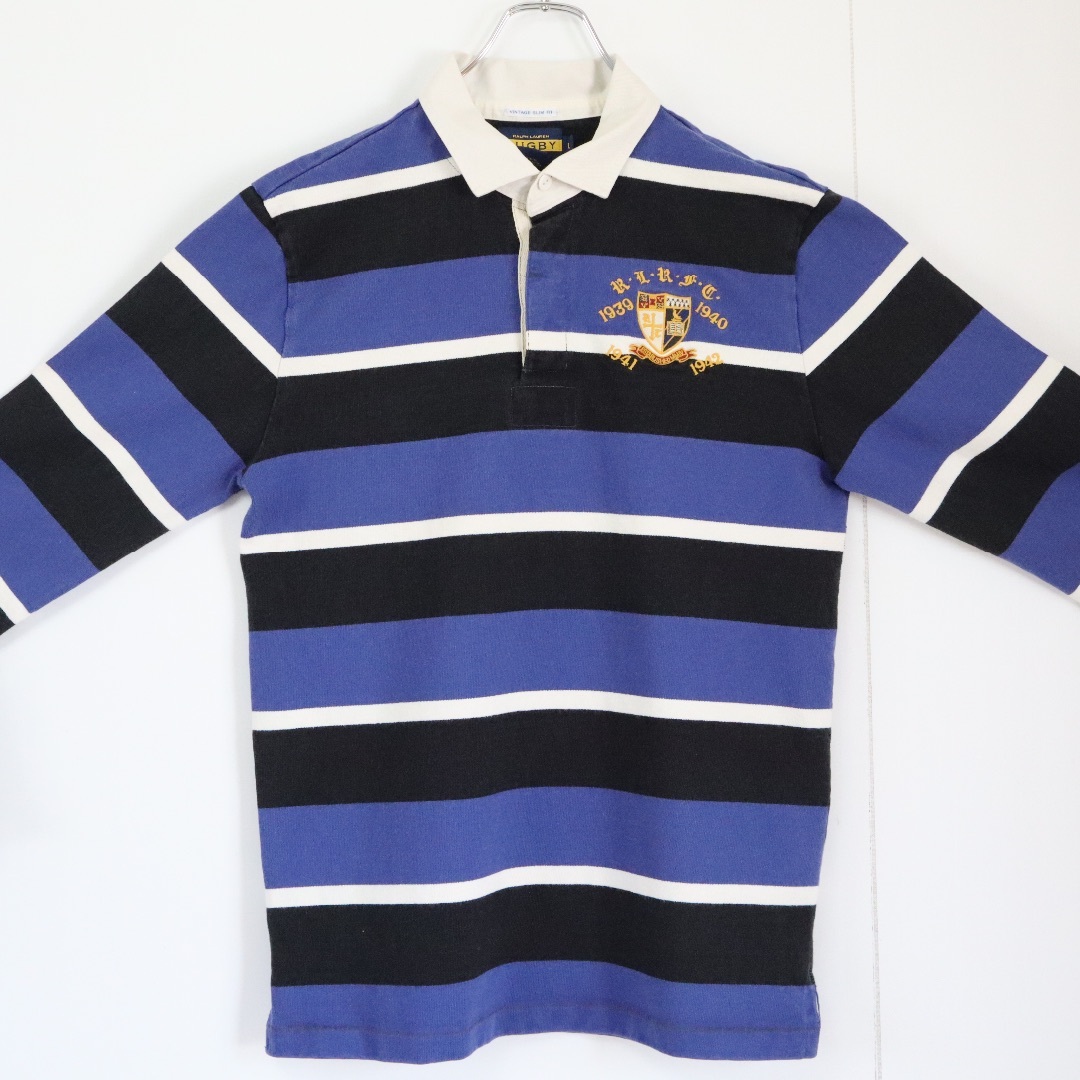 POLO RALPH LAUREN(ポロラルフローレン)の【太ボーダー】ラグビーラルフローレン／ラガーシャツ　ワンポイント　刺繍ロゴ　L メンズのトップス(ポロシャツ)の商品写真