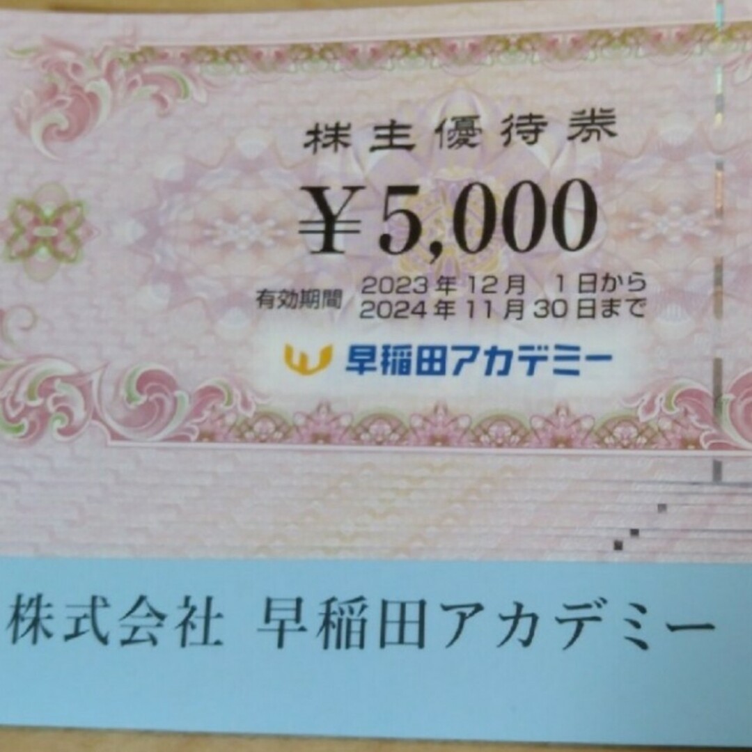 24時間以内匿名発送❣️早稲田アカデミー 株主優待券10枚＝50,000円分 チケットの施設利用券(その他)の商品写真