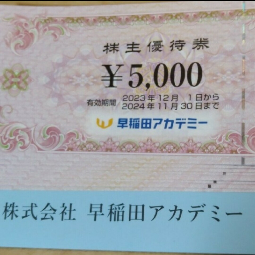 24時間以内匿名発送❣️早稲田アカデミー 株主優待券10枚＝50,000円分 チケットの施設利用券(その他)の商品写真