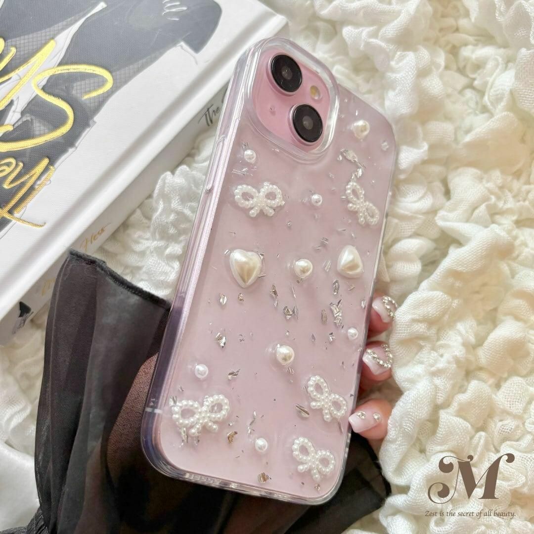 韓国♡上品×華やかな手元に♪ ホワイトパール♡ クリアラメ iphoneケース スマホ/家電/カメラのスマホアクセサリー(iPhoneケース)の商品写真