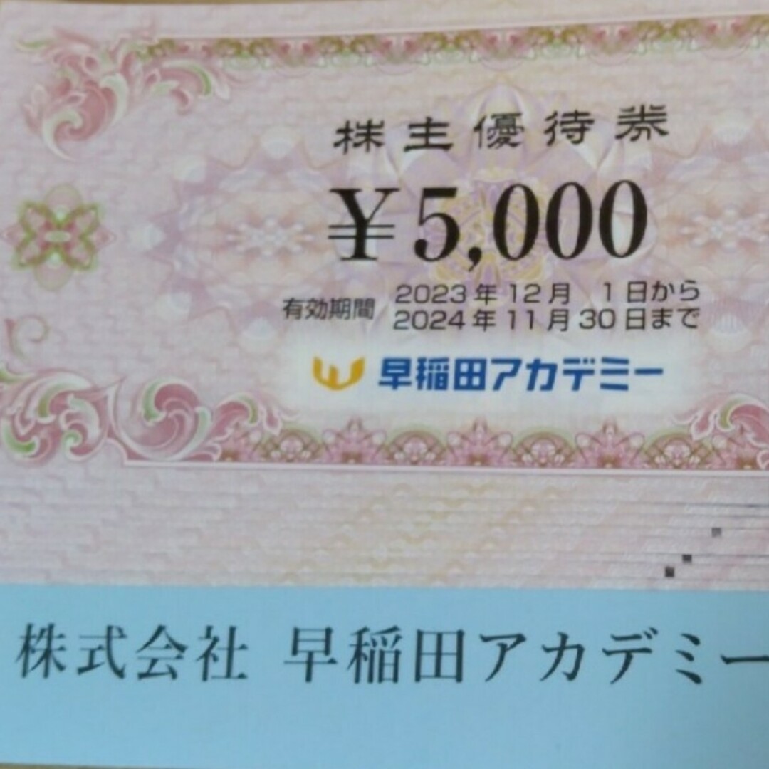 24時間以内匿名発送❣️早稲田アカデミー 株主優待券10枚＝50,000円分 チケットの施設利用券(その他)の商品写真