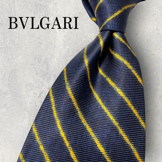 ブルガリ(BVLGARI)の美品 BVLGARI ブルガリ セッテピエゲ ストライプ ネクタイ ネイビー 紺(ネクタイ)