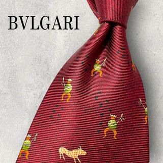 ブルガリ(BVLGARI)の美品 BVLGARI ブルガリ アニマル柄 人間 狩り ネクタイ ボルドー(ネクタイ)