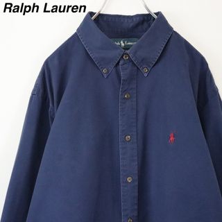 ラルフローレン(Ralph Lauren)の【XLサイズ】ラルフローレン／BDシャツ　ポニー　刺繍ロゴ　ネイビー　青系　無地(シャツ)