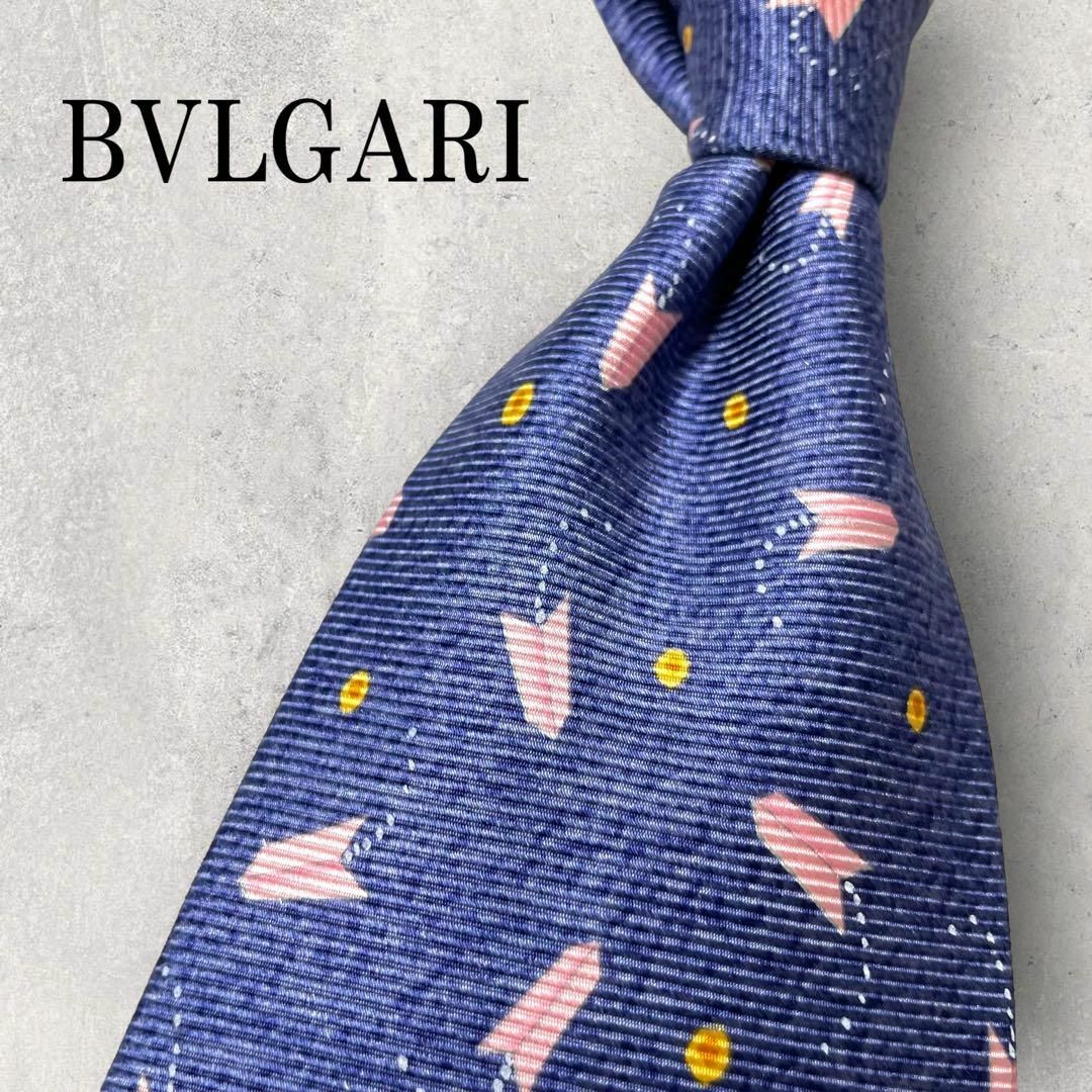 BVLGARI(ブルガリ)の美品 BVLGARI ブルガリ セッテピエゲ 紙飛行機 ドット柄 ネクタイ 青 メンズのファッション小物(ネクタイ)の商品写真