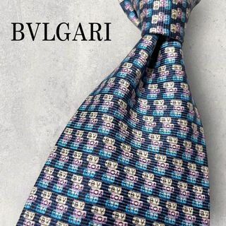 ブルガリ(BVLGARI)の美品 BVLGARI ブルガリ ロゴグラム 総ロゴ ネクタイ ネイビー 紺(ネクタイ)