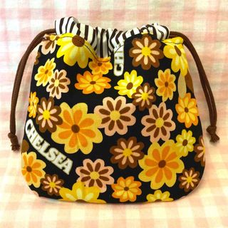 チェルシーコーヒースカッチ柄ハンドメイド☆巾着☆レトロフラワーオレンジ(その他)