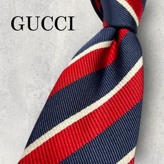 グッチ(Gucci)の美品 GUCCI グッチ ストライプ レジメンタル ネクタイ ネイビー レッド(ネクタイ)