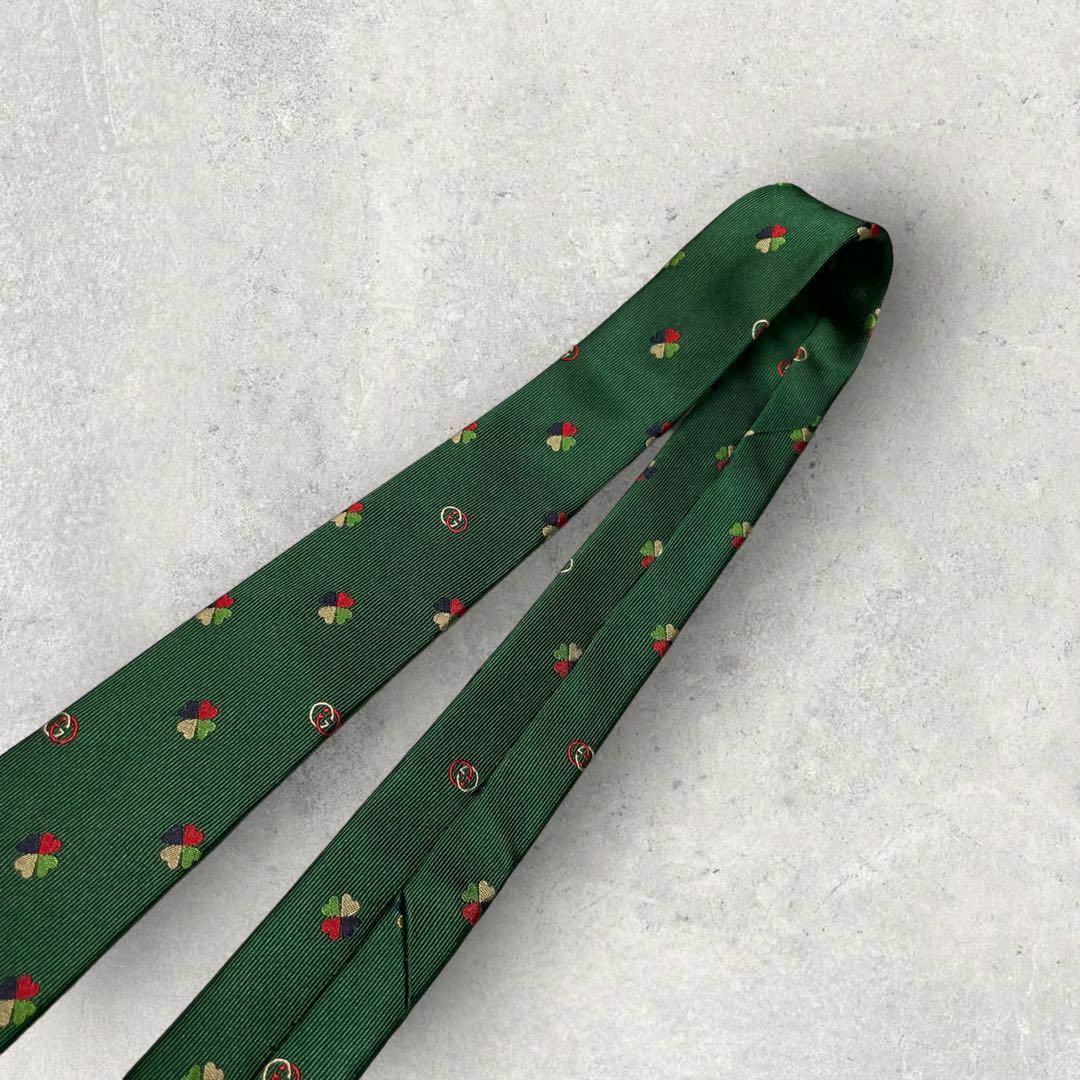Gucci(グッチ)の美品 GUCCI グッチ ハート柄 クローバー インターロッキング ネクタイ 緑 メンズのファッション小物(ネクタイ)の商品写真