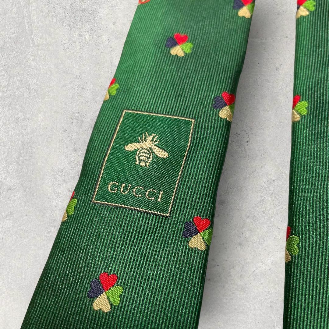 Gucci(グッチ)の美品 GUCCI グッチ ハート柄 クローバー インターロッキング ネクタイ 緑 メンズのファッション小物(ネクタイ)の商品写真