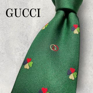 Gucci - 美品 GUCCI グッチ ハート柄 クローバー インターロッキング ネクタイ 緑