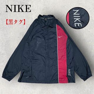 ナイキ(NIKE)の美品 NIKE ナイキ 黒タグ ナイロンジャケット 刺繍ロゴ ブラック 赤(ナイロンジャケット)
