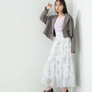 ジルバイジルスチュアート(JILL by JILLSTUART)のジルバイジルスチュアート　トワルドジュイローズプリント スカート　グレー　S(ロングスカート)