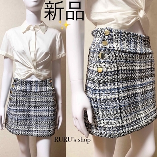 新品 alice+olivia ファンシーツイード×リベットボタン スカート