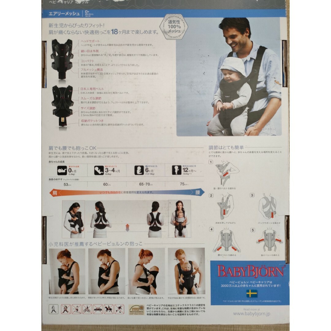 BABYBJORN(ベビービョルン)の抱っこ紐　ベビービョルン　ベビーキャリア　ミラクル　エアリーメッシュ　ブラック キッズ/ベビー/マタニティの外出/移動用品(抱っこひも/おんぶひも)の商品写真