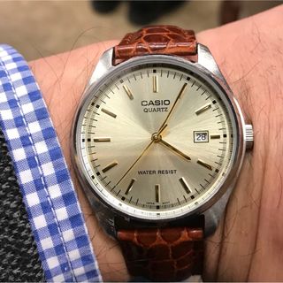 カシオ(CASIO)のカシオ　アナログ腕時計　レザーベルト（幅18mm）未使用品　シャンパンゴールド(腕時計(アナログ))