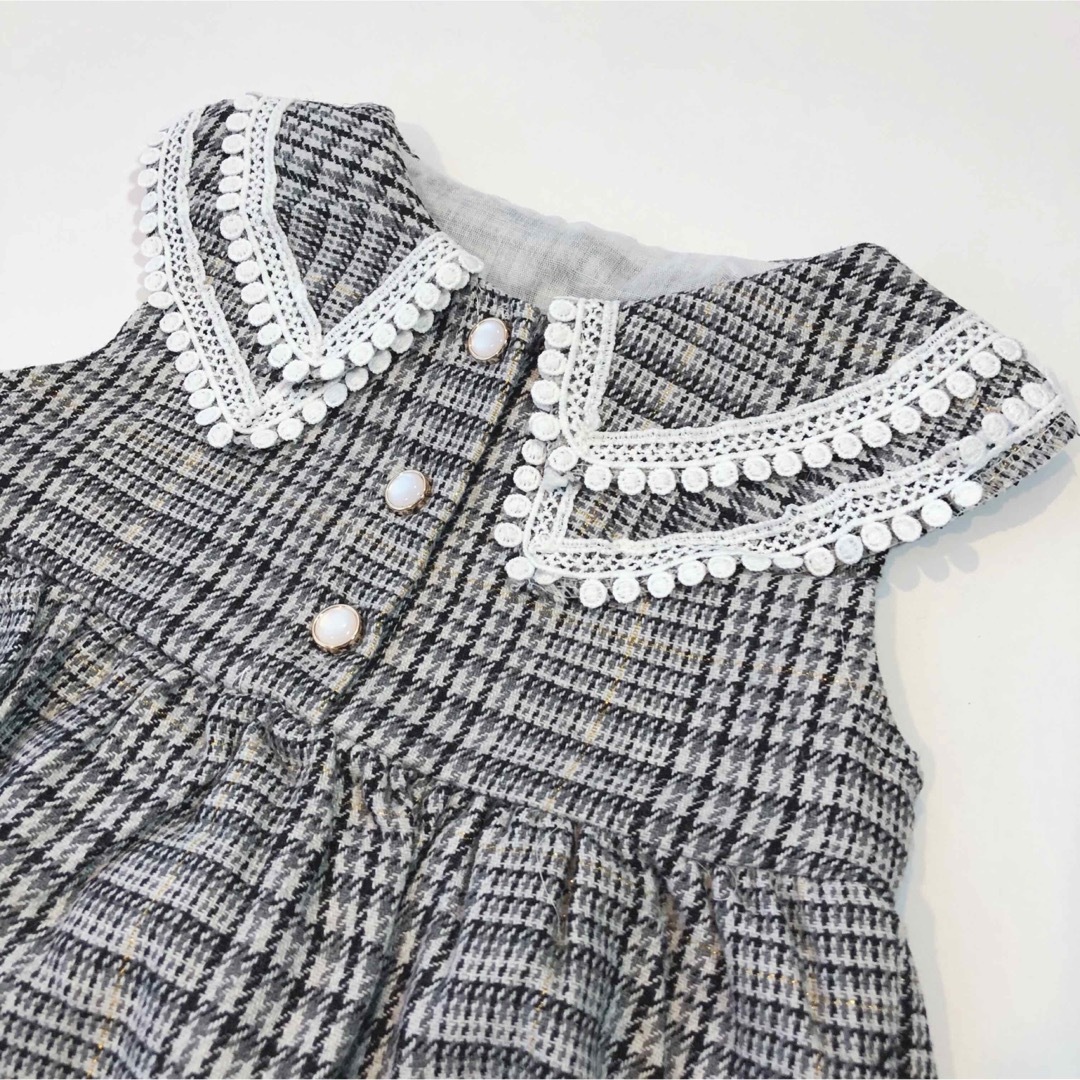 【新品】90 ワンピース グレー色 フォーマル ベビー服 女の子  キッズ/ベビー/マタニティのキッズ服女の子用(90cm~)(ワンピース)の商品写真