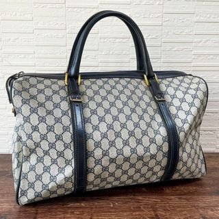 グッチ(Gucci)のグッチ GG スプリーム PVC×レザー ハンド ボストン バッグ ネイビー(その他)