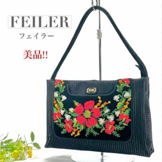 フェイラー(FEILER)の美品 FEILER フェイラー メッシュ ワンショルダー 花柄 ブラック   (ハンドバッグ)