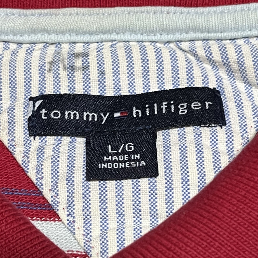 TOMMY HILFIGER(トミーヒルフィガー)のトミーヒルフィガー メンズ 半袖ポロシャツ ボーダー 古着 Lサイズ 刺繍 ロゴ メンズのトップス(ポロシャツ)の商品写真