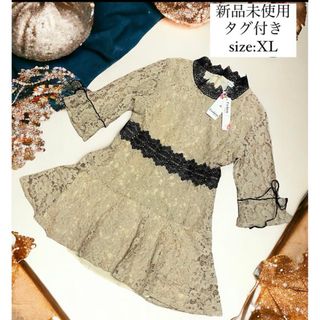 レース ワンピース ドレス 新品未使用 タグ付き ベージュ×ブラック ミニ丈(ミニワンピース)