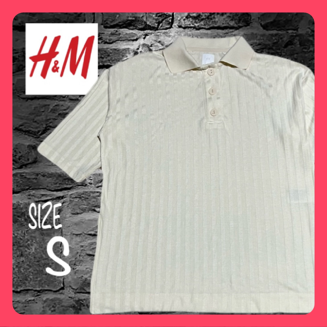 H&M(エイチアンドエム)のH&M メンズ半袖ニットポロシャツ ストライプ イエロー系 大きめSサイズ メンズのトップス(ポロシャツ)の商品写真