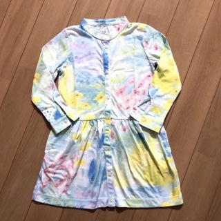 Design Tshirts Store graniph - 【4月セール】グラニフ ワンピース 水彩画風 花柄 長袖 ロンT Tシャツ