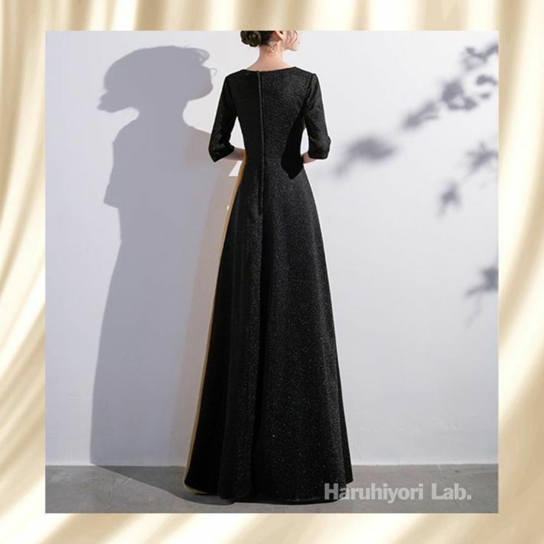 ドレス 演奏会 結婚式 レディース ロングドレス イブニングドレス ブラック L レディースのフォーマル/ドレス(ロングドレス)の商品写真