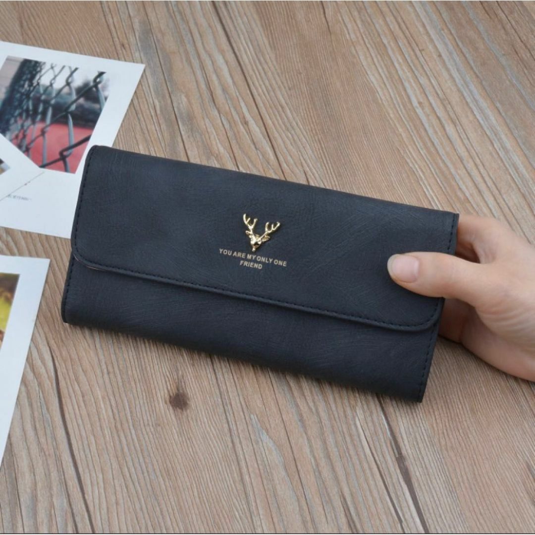 【新品未使用】黒　長財布　ウォレット　フェイクレザー　カードホルダー　鹿 レディースのファッション小物(財布)の商品写真