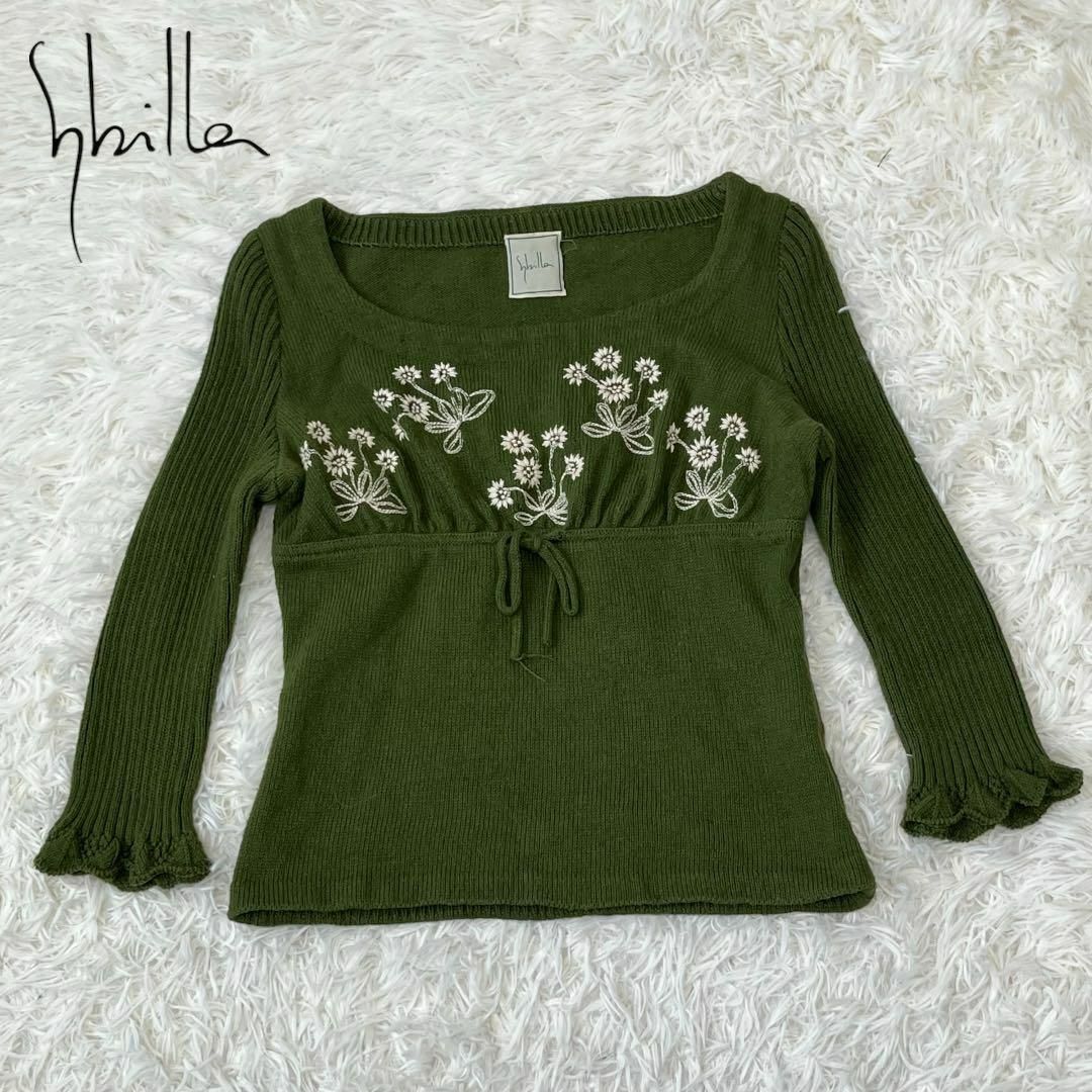 Sybilla(シビラ)のsybilla シビラ　リネン　コットン　ニット　ブラウス　刺繍　花柄 レディースのトップス(Tシャツ(長袖/七分))の商品写真