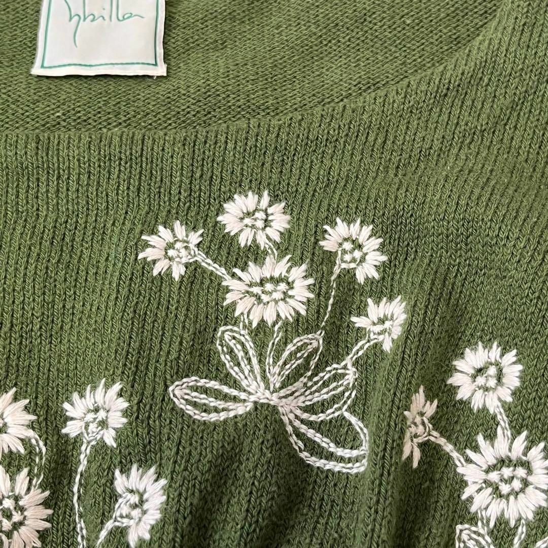 Sybilla(シビラ)のsybilla シビラ　リネン　コットン　ニット　ブラウス　刺繍　花柄 レディースのトップス(Tシャツ(長袖/七分))の商品写真