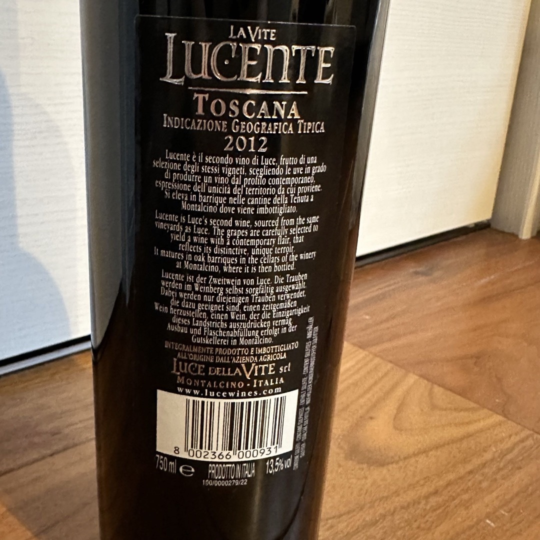 ルチェンテ 2012 ルーチェ・デッラ・ヴィーテ 赤ワイン 食品/飲料/酒の酒(ワイン)の商品写真