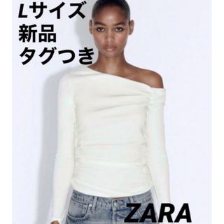 ザラ(ZARA)の【完売】ZARAギャザーTシャツ⭐︎オフホワイトL(Tシャツ/カットソー(七分/長袖))