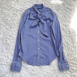 ラルフローレン(Ralph Lauren)の【美品】ラルフローレン　ボウタイ リボン 長袖シャツ　ストライプ　ストレッチ生地(シャツ/ブラウス(長袖/七分))