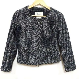 ルネ(René)のRene(ルネ) ジャケット サイズ36 S レディース美品  - ダークネイビー×白 長袖/ツイード/ジップアップ/ノーカラー/オールシーズン(その他)