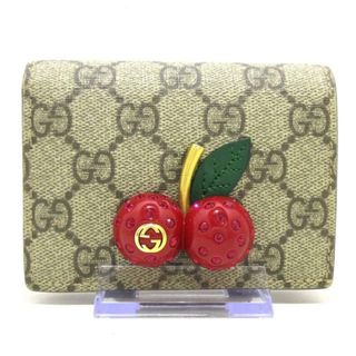 グッチ(Gucci)のGUCCI(グッチ) 2つ折り財布 GGプラス・GGスプリーム チェリー 476050 ベージュ×ダークブラウン×マルチ ラインストーン PVC(塩化ビニール)(財布)