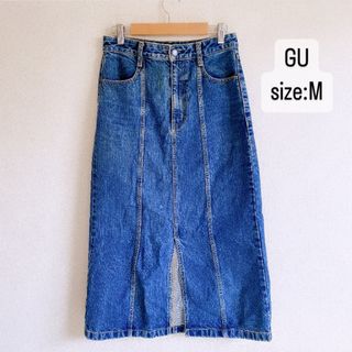 GU - GU    デニムフロントスリットミディスカート　ブルー　M