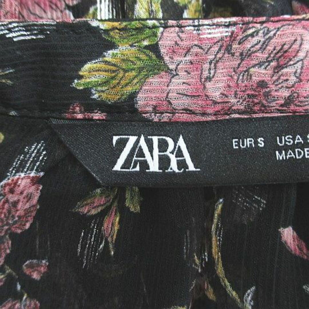 ZARA(ザラ)のザラ 花柄 長袖 シャツ ブラウス S 黒 ブラック シースルー 透け感 フリル レディースのトップス(シャツ/ブラウス(長袖/七分))の商品写真