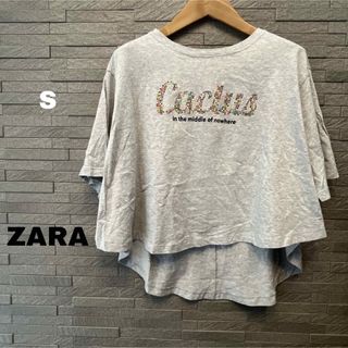 ザラ(ZARA)のザラZARA ラメ 半袖Tシャツ グレー レインボー トップス アシンメトリー(Tシャツ(半袖/袖なし))