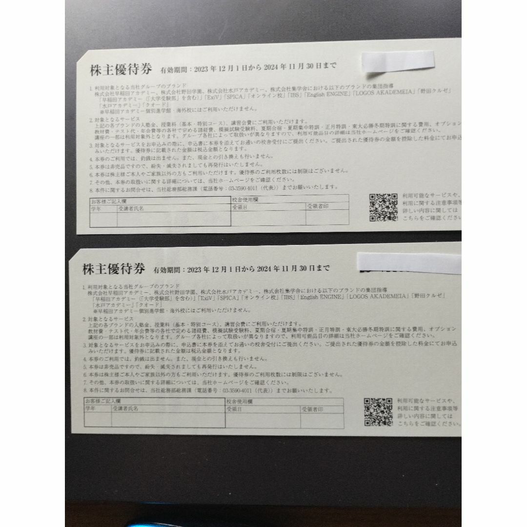 早稲田アカデミ- 株主優待券1万円分 有効期限2024年11月30日 早稲田アカデミ- 株主優待券1万円分 有効期限2024年11月30日